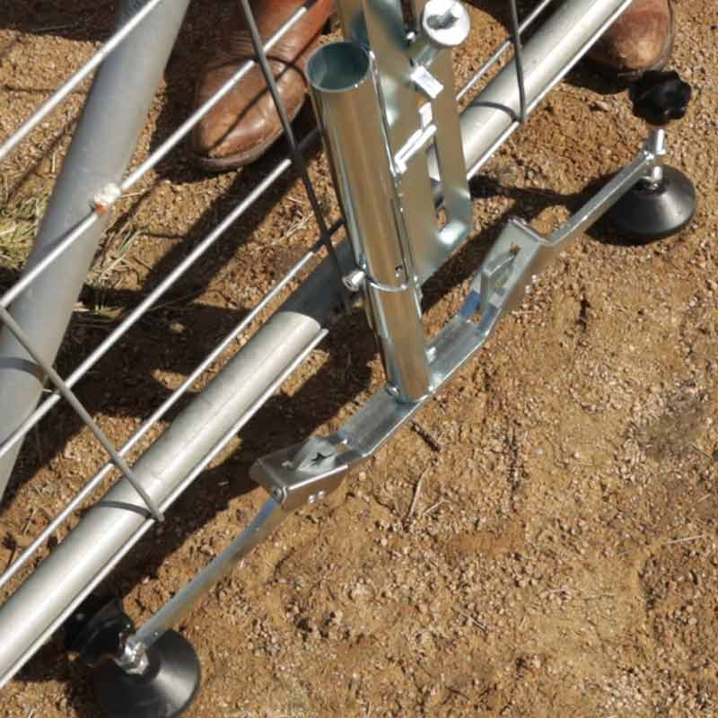 Farm gate prop installer foot before rotation